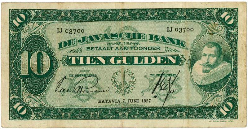 Nederlands-Indië. 10 gulden. Bankbiljet. Type 1924. - Zeer Fraai -.