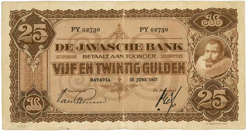 Nederlands-Indië. 25 gulden. Bankbiljet. Type 1924. - Zeer Fraai +.