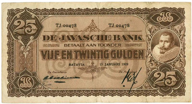 Nederlands-Indië. 25 gulden. Bankbiljet. Type 1924. - Zeer Fraai.