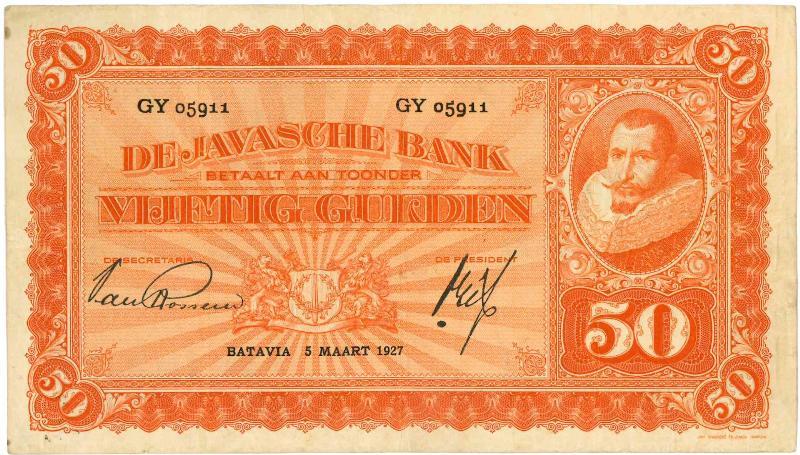 Nederlands-Indië. 50 gulden. Bankbiljet. Type 1924. - Zeer Fraai +.