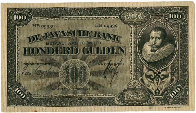 Nederlands-Indië. 100 gulden. Bankbiljet. Type 1924. - Zeer Fraai +.