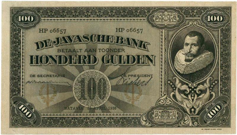 Nederlands-Indië. 100 gulden. Bankbiljet. Type 1924. - Prachtig.