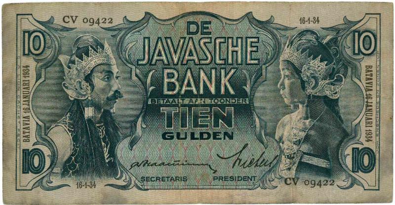 Nederlands-Indië. 10 gulden. Bankbiljet. Type 1933. - Zeer Fraai.