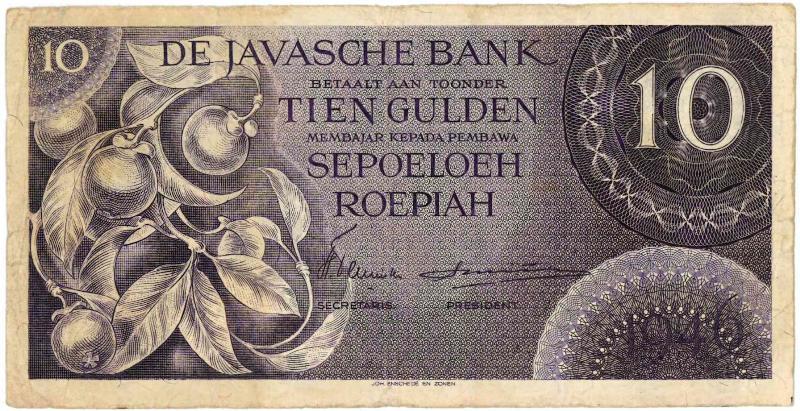 Nederlands-Indië. 10 gulden. Bankbiljet. Type 1946. - Zeer Fraai.