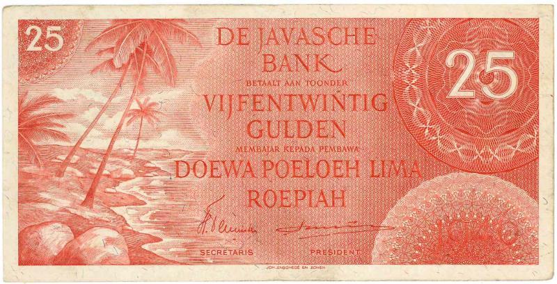 Nederlands-Indië. 25 gulden. Bankbiljet. Type 1946. - Zeer Fraai +.
