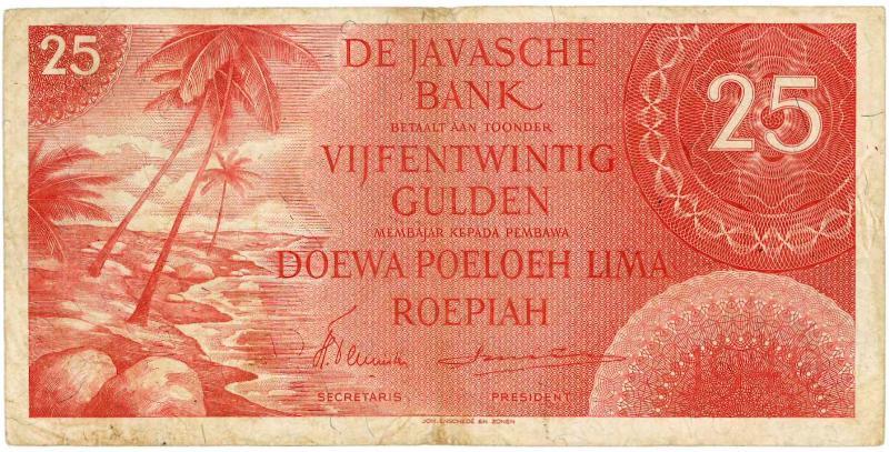 Nederlands-Indië. 25 gulden. Bankbiljet. Type 1946. - Fraai / Zeer Fraai.