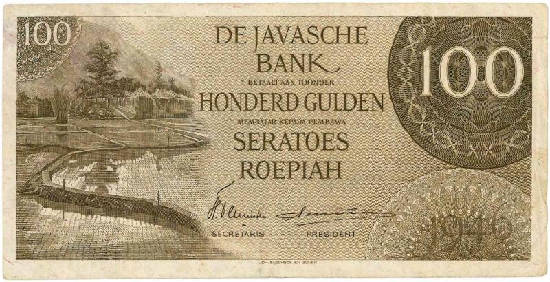 Nederlands-Indië. 100 gulden. Bankbiljet. Type 1946. - Zeer Fraai +.