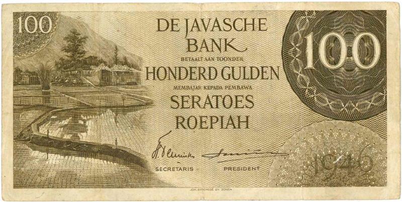 Nederlands-Indië. 100 gulden. Bankbiljet. Type 1946. - Zeer Fraai.