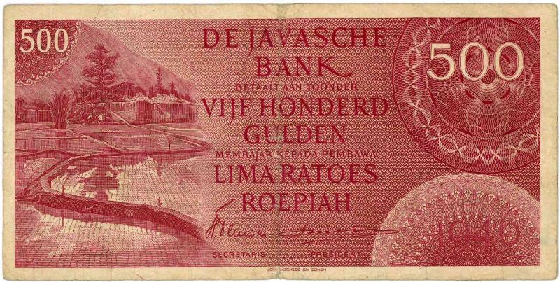 Nederlands-Indië. 500 gulden. Bankbiljet. Type 1946. - Zeer Fraai.