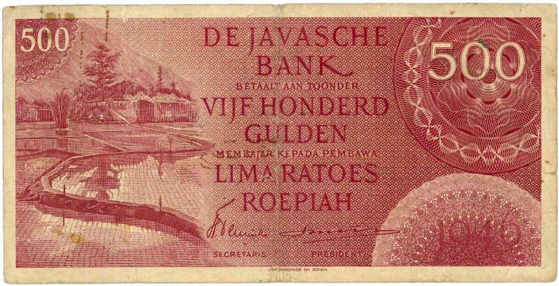 Nederlands-Indië. 500 gulden. Bankbiljet. Type 1946. - Zeer Fraai -.