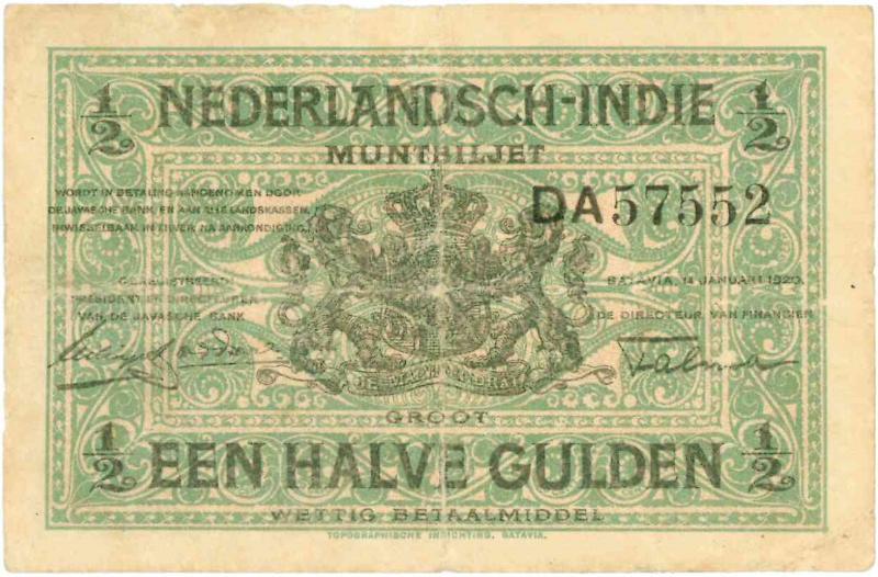 Nederlands-Indië. 1 gulden. Muntbiljet. Type 1920. - Fraai / Zeer Fraai.