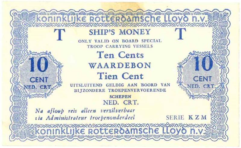 Scheepsgeld. 10 cent. Troop Carrying. Type 1949. Rotterdamse Lloyd. - Fraai / Zeer Fraai.