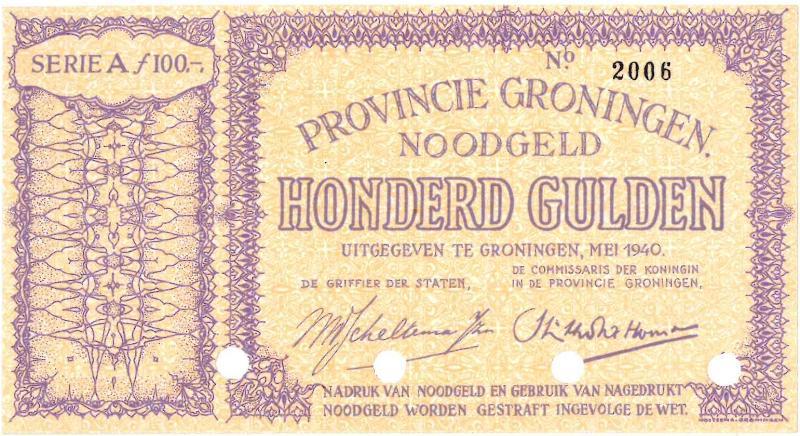 Noodgeld 2de WO. 100 gulden. Groningen. Type 1940. - UNC.
