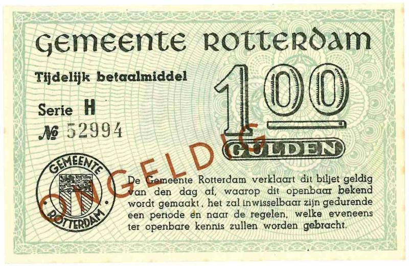 Noodgeld 2de WO. 1 gulden. Rotterdam. Type 1940. - UNC.