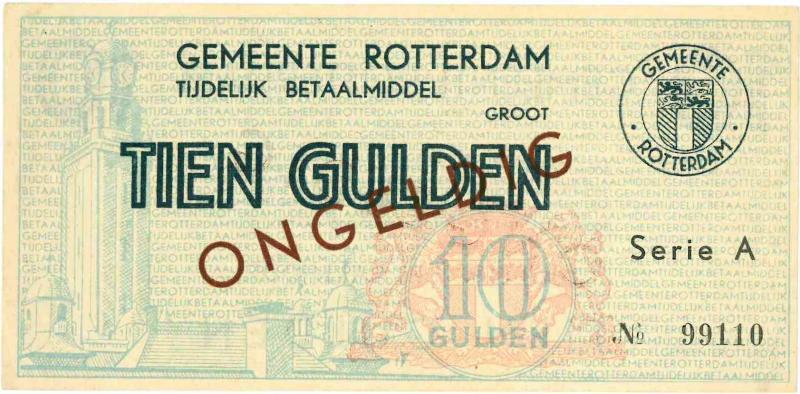Noodgeld 2de WO. 10 gulden. Rotterdam. Type 1940. - Prachtig.