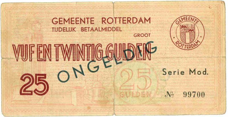 Noodgeld 2de WO. 25 gulden. Rotterdam. Type 1940. - Fraai.