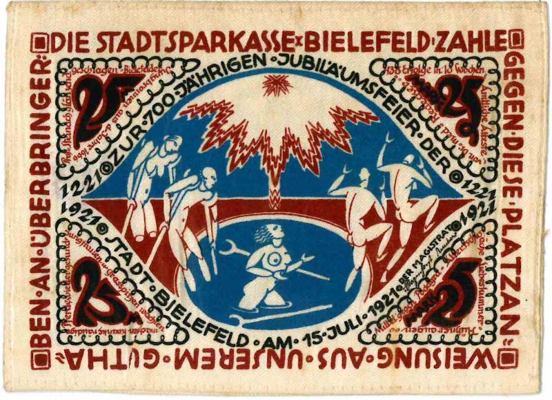 Noodgeld/Duitsland. 25 mark. linnen. type 1921. Bielefeld. - Div.