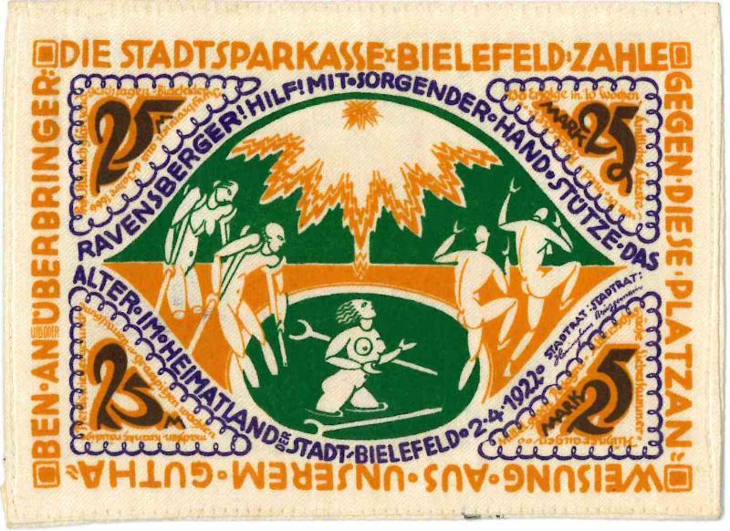 Noodgeld/Duitsland. 25 mark. linnen. type 1922. Bielefeld. - Div.