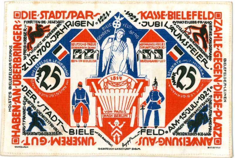 Noodgeld/Duitsland. 25 mark. linnen. type 1921. Bielefeld. - Div.