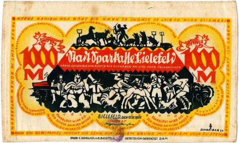 Noodgeld/Duitsland. 1000 mark. linnen. type 1922. Bielefeld. - Div.