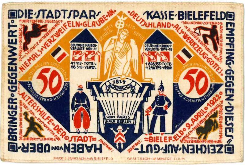 Noodgeld/Duitsland. 50 mark. linnen. type 1922. Bielefeld. - Div.