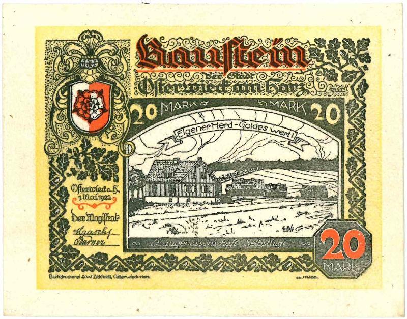 Noodgeld/Duitsland. 20 mark. leer. type 1922. Osterwieck. - Div.