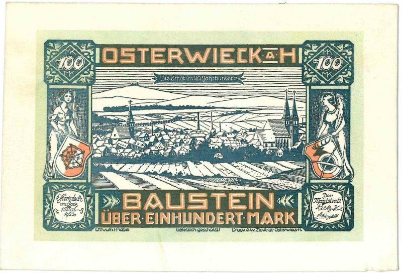 Noodgeld/Duitsland. 100 mark. leer. type 1922. Osterwieck. - Div.