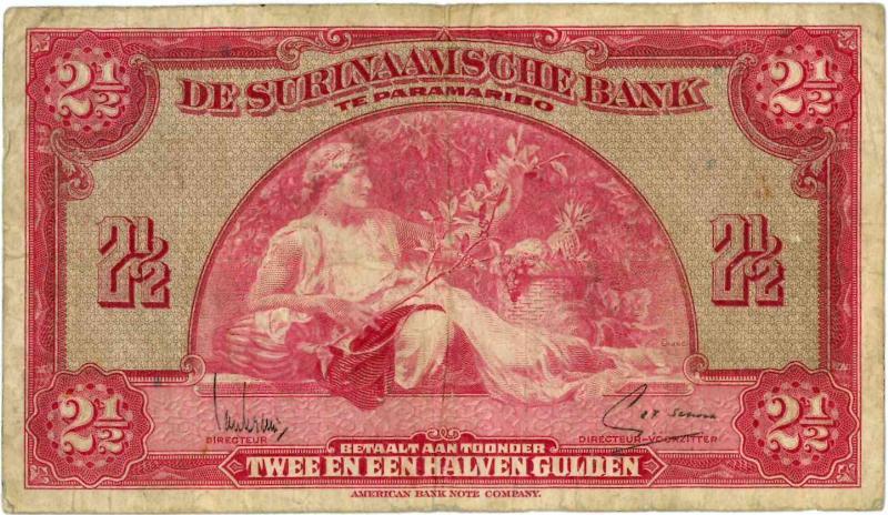 Suriname. 2½ gulden. Bankbiljet. Type 1940. - Fraai +.