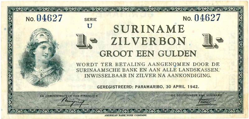 Suriname. 1 gulden. Bankbiljet. Type 1940. - Zeer Fraai.