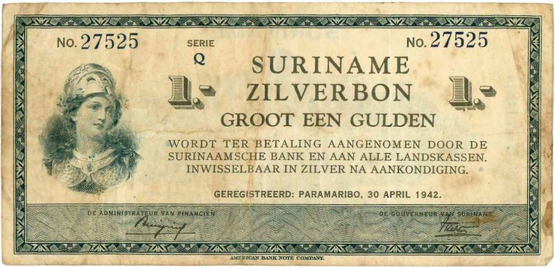 Suriname. 1 gulden. Bankbiljet. Type 1940. - Fraai.