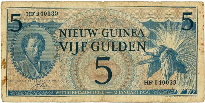 Nieuw-Guinea. 5 gulden. Bankbiljet. Type 1950. - Fraai / Zeer Fraai.