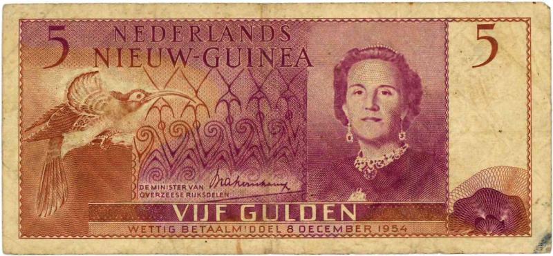 Nieuw-Guinea. 5 gulden. Bankbiljet. Type 1954. - Zeer Fraai.