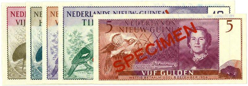 Nieuw-Guinea. 5, 10, 25, 100, 500 gulden. Bankbiljet. Type 1954. - UNC.