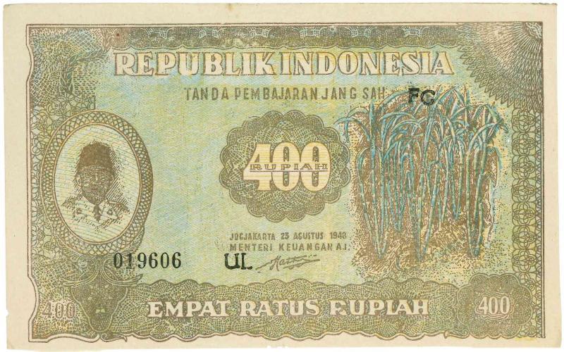 Indonesië. 400 rupiah. Bankbiljet. Type 1947. - Zeer Fraai / Prachtig.