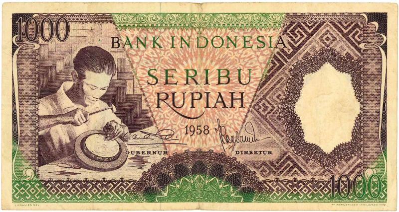 Indonesië. 1000 rupiah. Bankbiljet. Type 1958. - Fraai / Zeer Fraai.