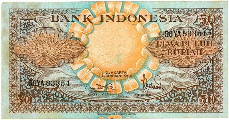 Indonesië. 50 rupiah. Bankbiljet. Type 1959. - Zeer Fraai / Prachtig.