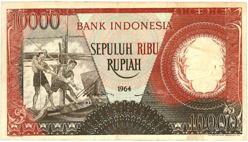 Indonesië. 10000 rupiah. Bankbiljet. Type 1964. - Zeer Fraai.