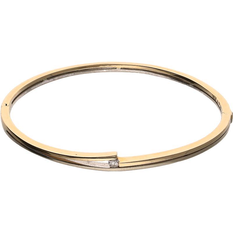 Bicolor ovale armband bezet met 1 briljant geslepen diamant, 14 karaat.