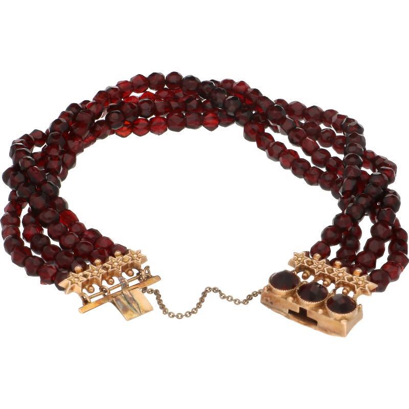 3 rijig glasgranaten armband, 14 karaat.