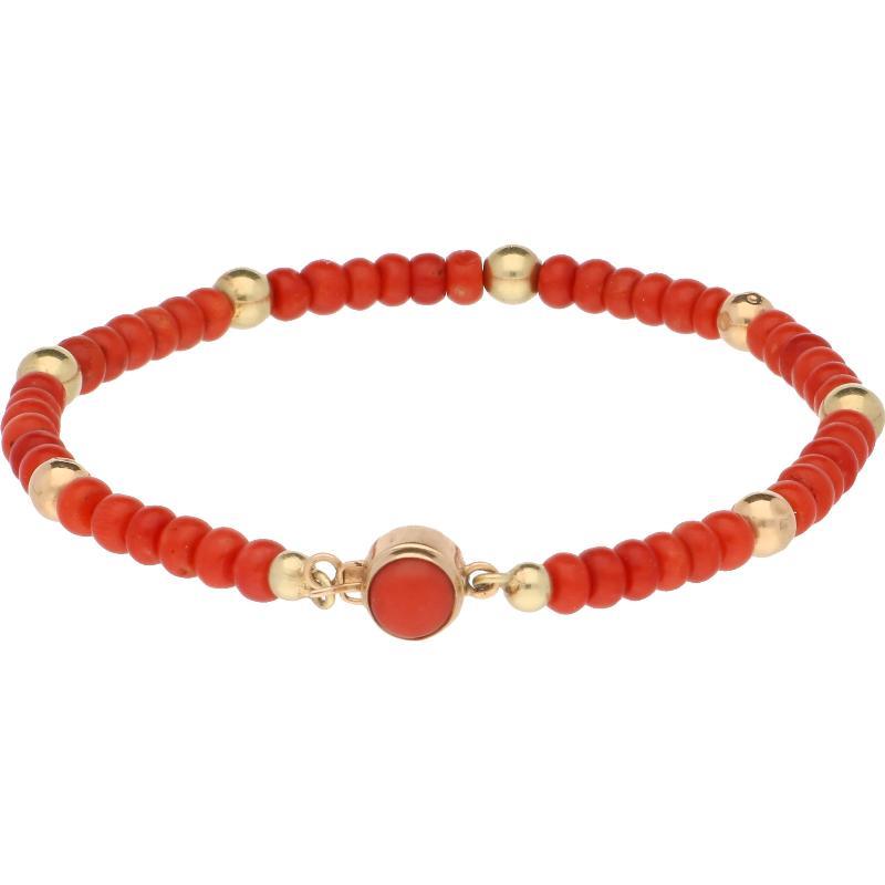 1 rijig bloedkoralen armband, 14 karaat.
