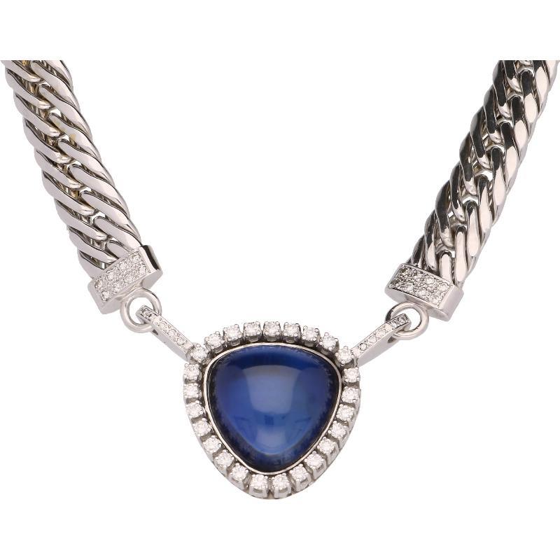 Witgouden collier met een saffier en diamanten, 18k