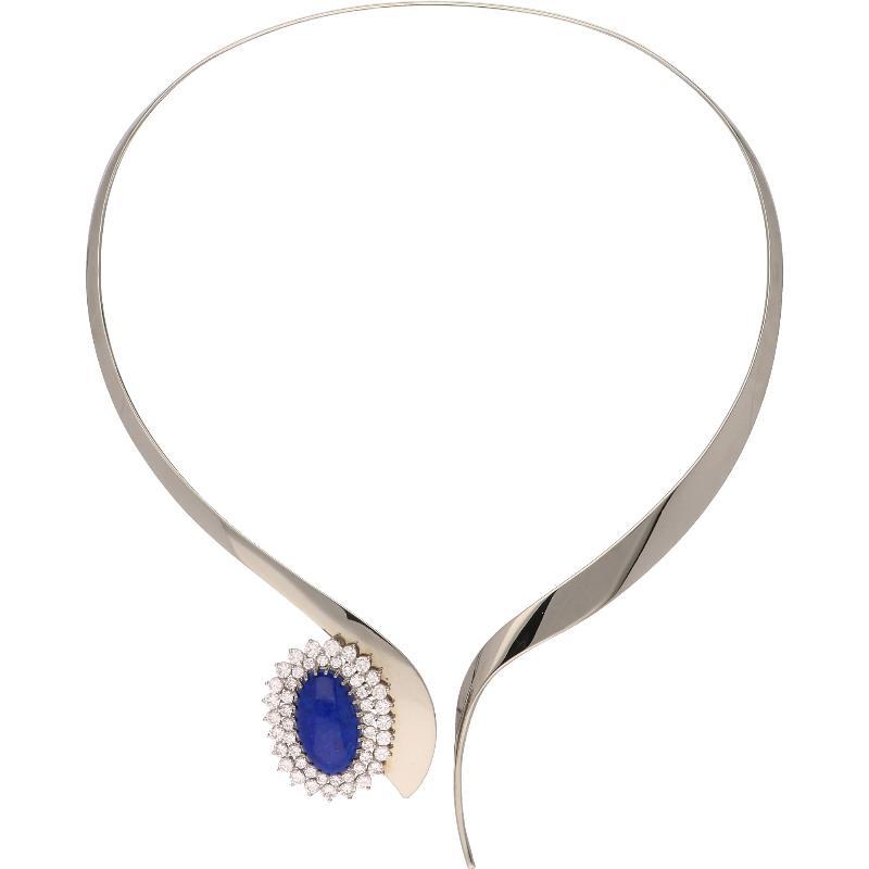 Witgouden Spang met Lapis Lazulli en Briljanten van 3,60 ct, 14k
