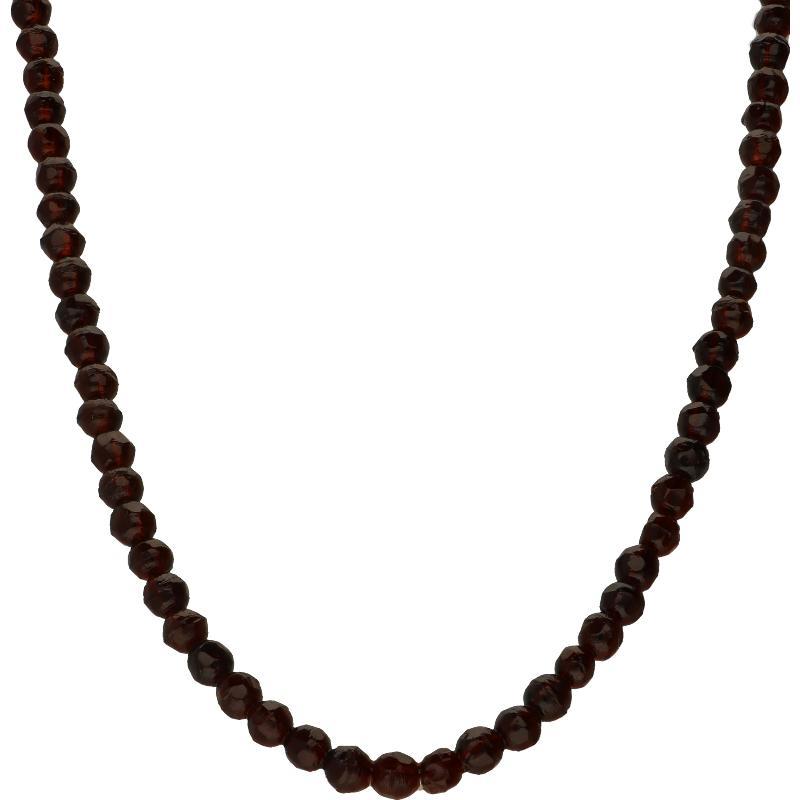 ketting van glasgranaat kralen met geelgouden sluiting, 14 karaat.