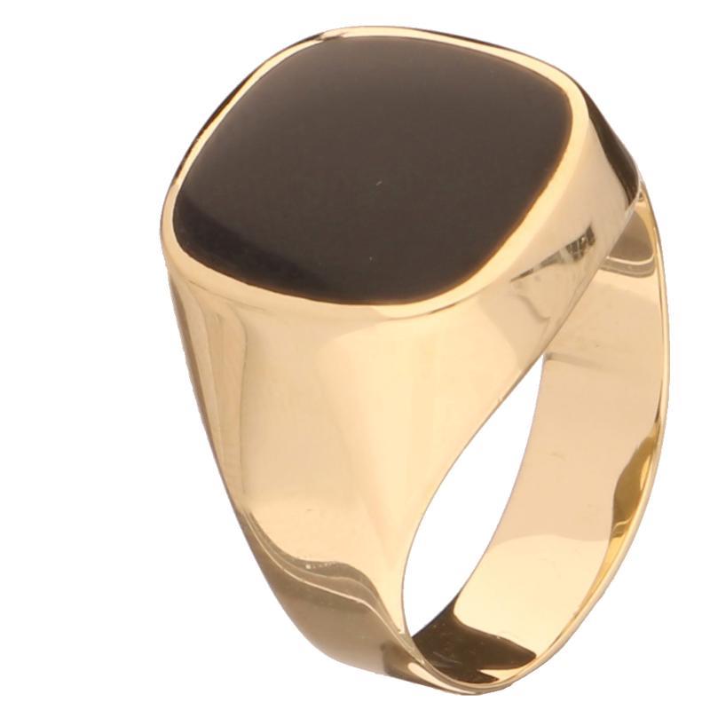 Geelgouden herenring bezet met onyx, 14 karaat. 