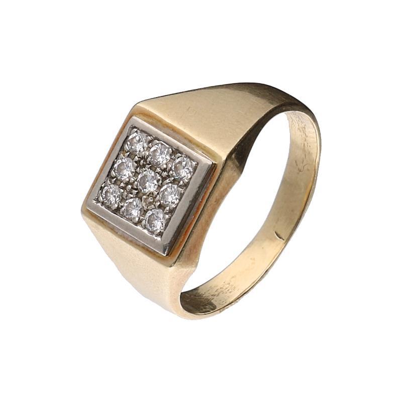 Geelgouden herenring bezet met 9 briljant geslepen diamanten, 14 karaat. 