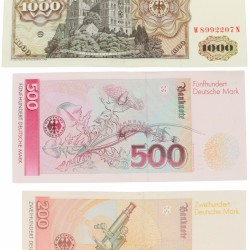 Germany 200, 500 and 1000 mark Banknote Type 1980-1996 - Very fine +