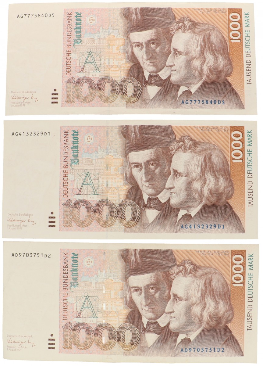 Germany 3x 1000 mark Banknote Type 1991 - Very fine -