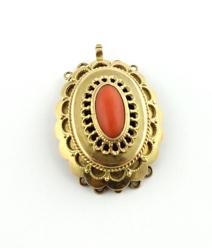 Geelgouden Broche met bloedkoraal, 14 karaat                                                                                                                                                                                                                   