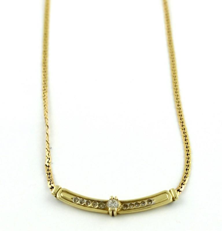 Geelgouden collier bezet met briljant geslepen diamanten, 14 karaat                                                                                                                                                                                            
