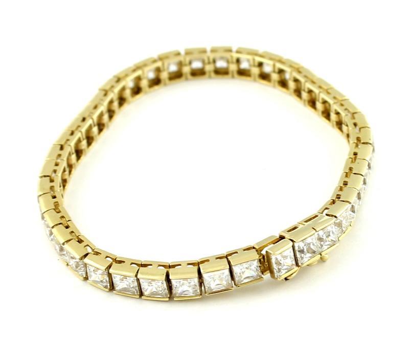 Geelgouden armband bezet met zirkonia stenen, 14 karaat                                                                                                                                                                                                        